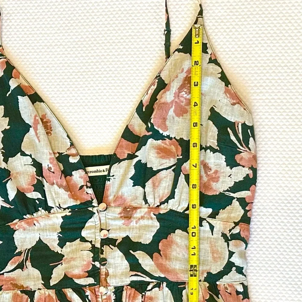 Abercrombie &‎ Fitch Green Coral Floral V-Neck Plunge Linen Blend Maxi Dress